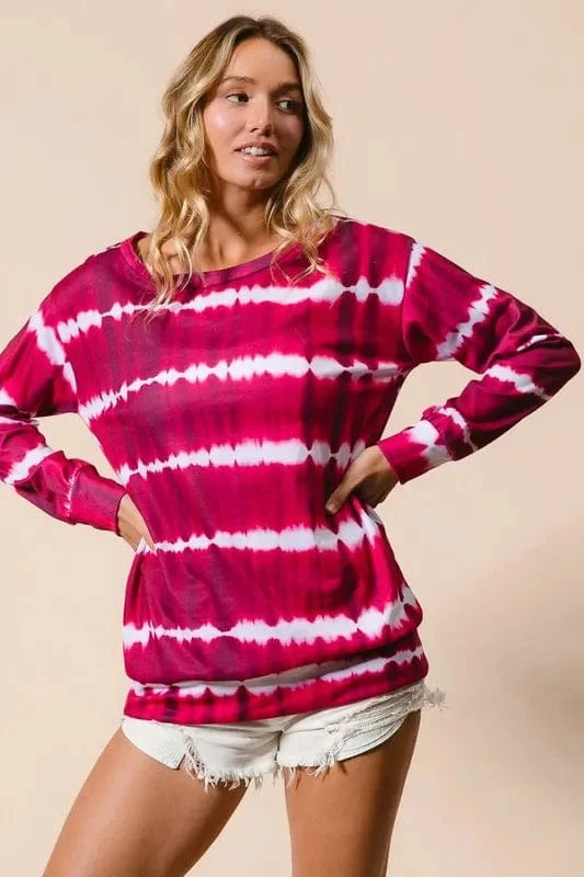 BiBi Tie Dye Print Terry Sweatshirt FUCHSIA - Fashorio