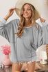 BiBi Cross Hatch Knit Uneven Hem Cont Lslv Top H.GREY - Fashorio
