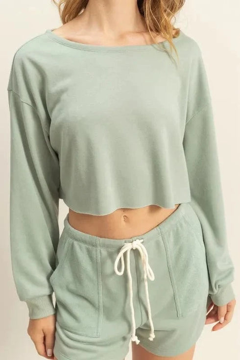 HYFVE Boat Neck Long Sleeve Cropped Top - Fashorio
