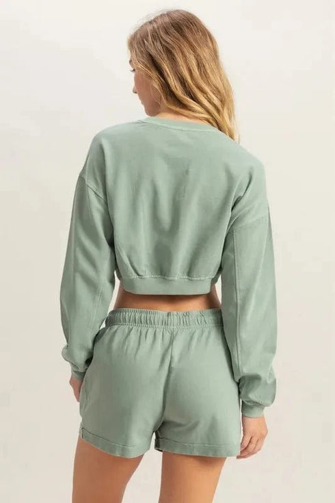 HYFVE Crew Neck Long Sleeve Crop Sweatshirt - Fashorio