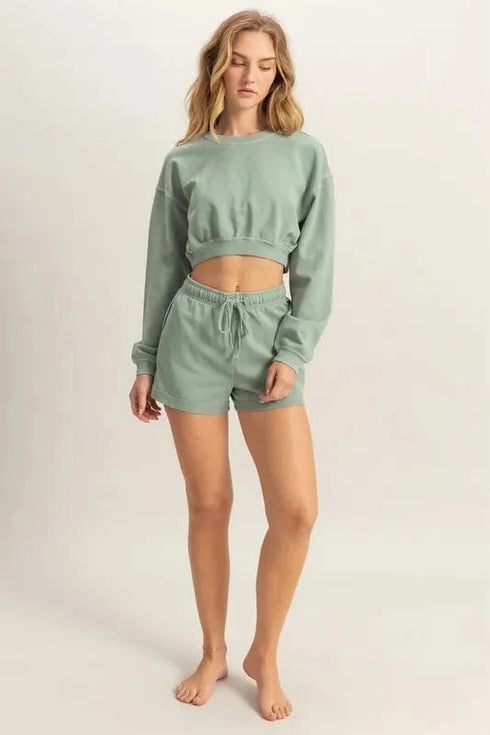 HYFVE Crew Neck Long Sleeve Crop Sweatshirt - Fashorio