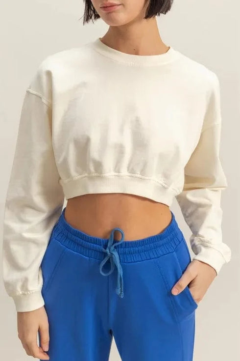 HYFVE Crew Neck Long Sleeve Crop Sweatshirt - Fashorio