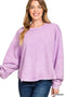Zenana Acid Washed Exposed-Seam Sweatshirt LAVENDER - Fashorio