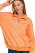 Zenana Acid Wash Fleece Quarter Zip Pullover Sweatshirt LT ORANGE - Fashorio