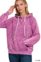 Zenana Acid Wash Fleece Hoodie with Kangaroo Pocket LT PLUM - Fashorio