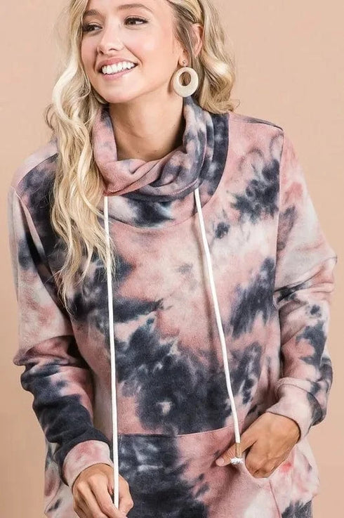 BiBi Brushed Tie Dye Overlapped Turtle Neck Sweatshirt MAUVE BLACK - Fashorio