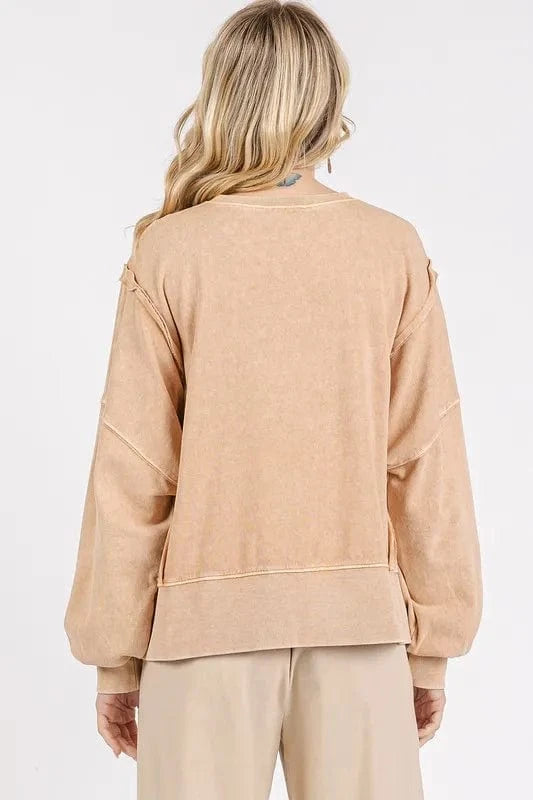 Mittoshop Side Slit Exposed Seam Round Neck Sweatshirt - Fashorio