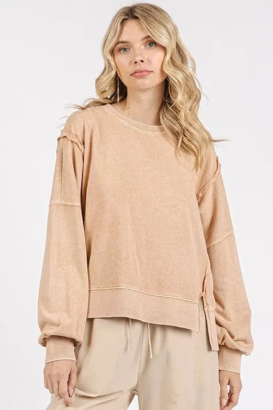 Mittoshop Side Slit Exposed Seam Round Neck Sweatshirt - Fashorio