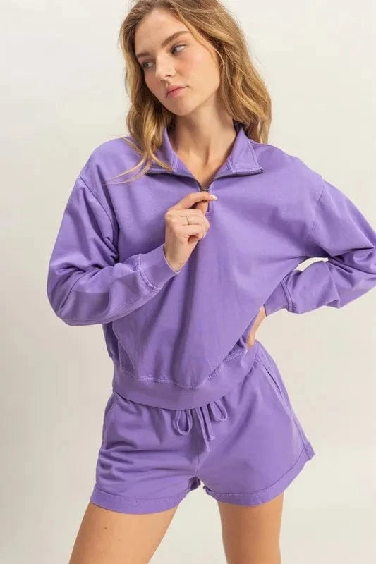 HYFVE Quarter Zip Drop Shoulder Sweatshirt Purple - Fashorio
