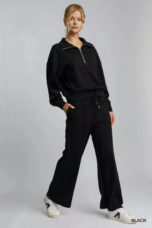 Umgee Half Zip Drop Shoulder Sweatshirt - Fashorio