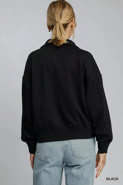 Umgee Half Zip Drop Shoulder Sweatshirt - Fashorio