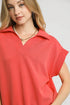 Umgee Luxe Knit Collared Short Sleeve Polo Sweatshirt - Fashorio