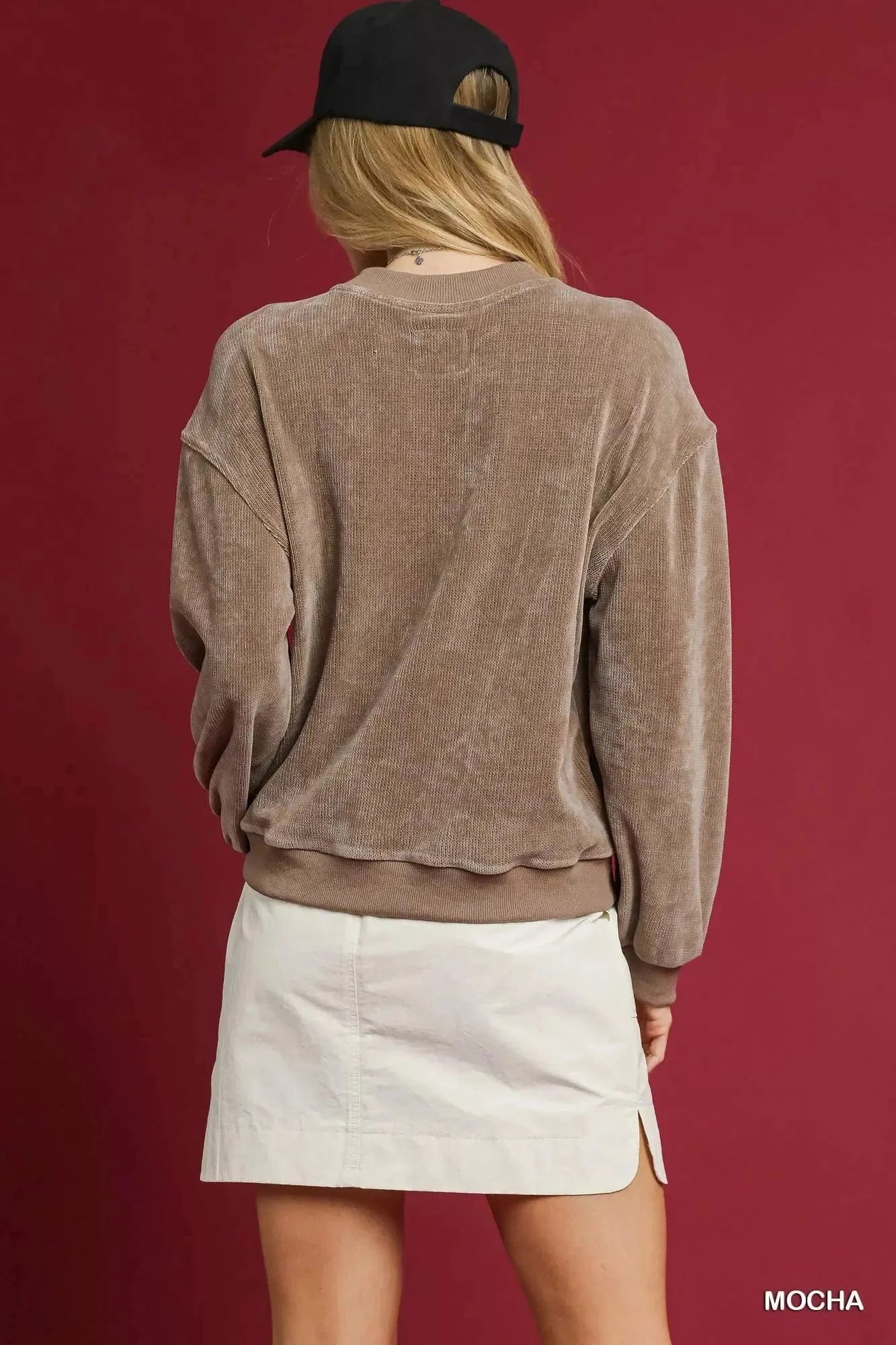 Umgee Velour Crewneck Balloon Sleeve Sweatshirt - Fashorio