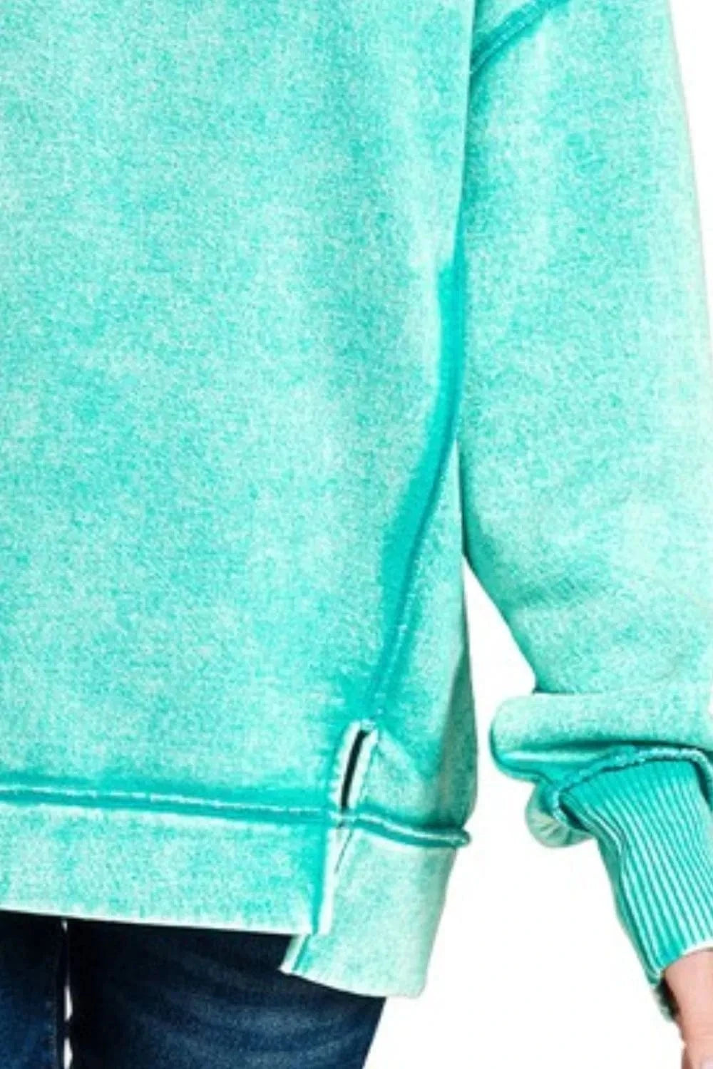 Zenana Acid Wash Exposed-seam Fleece Sweatshirt - Fashorio