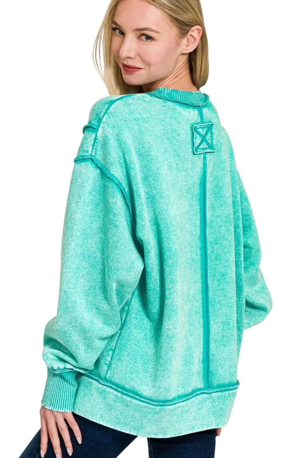 Zenana Acid Wash Exposed-seam Fleece Sweatshirt - Fashorio