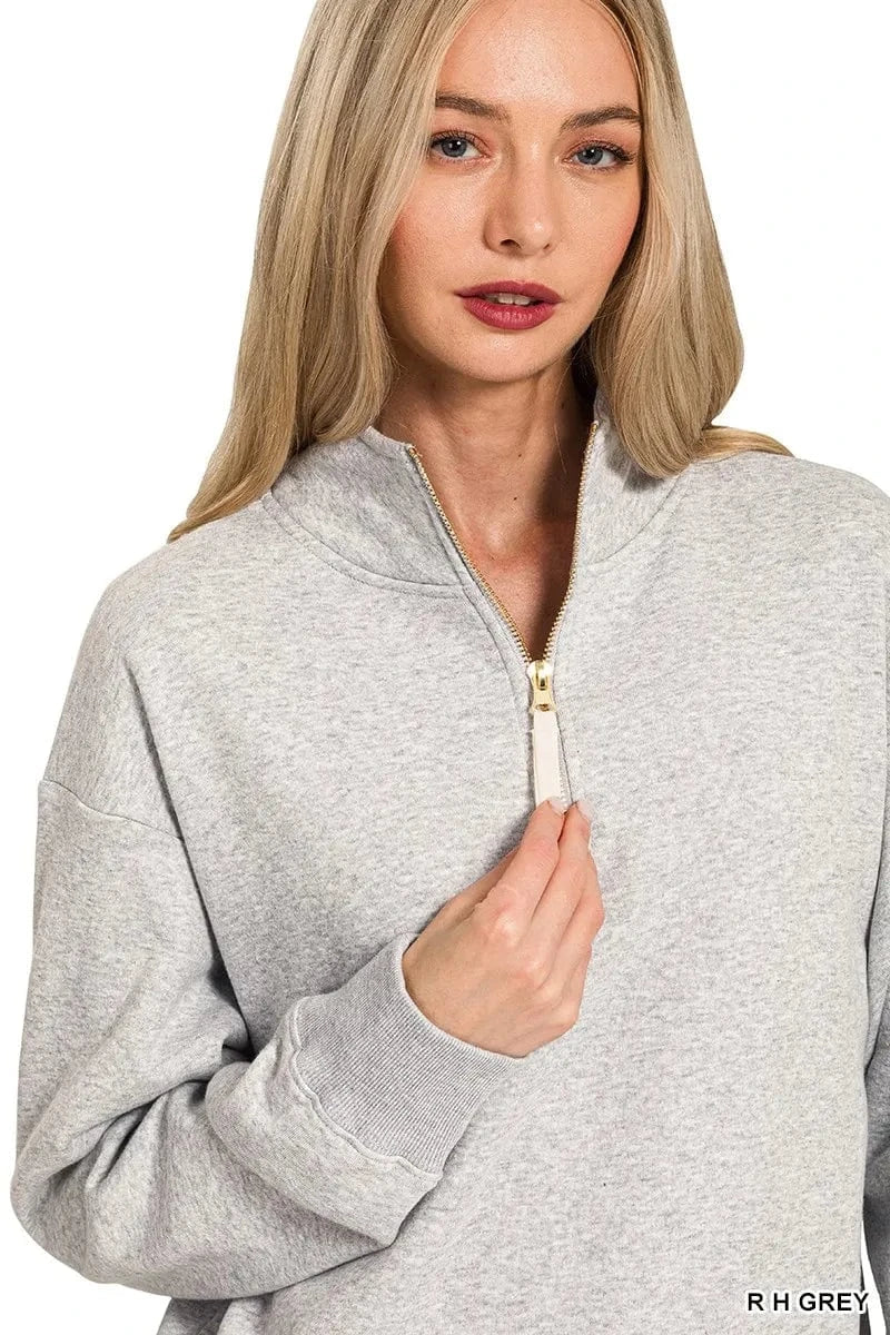 Zenana Fleece Half Zip Sweatshirt - Fashorio