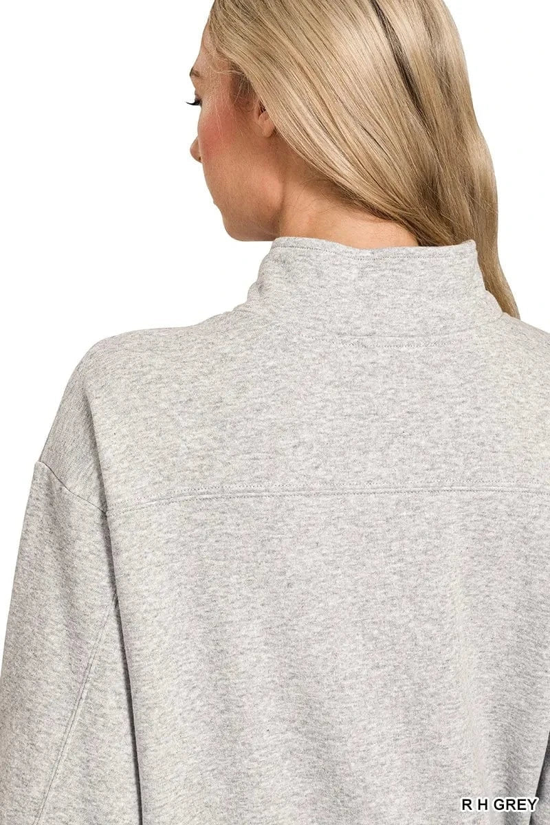 Zenana Fleece Half Zip Sweatshirt - Fashorio