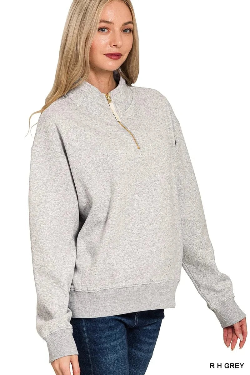 Zenana Fleece Half Zip Sweatshirt - Fashorio