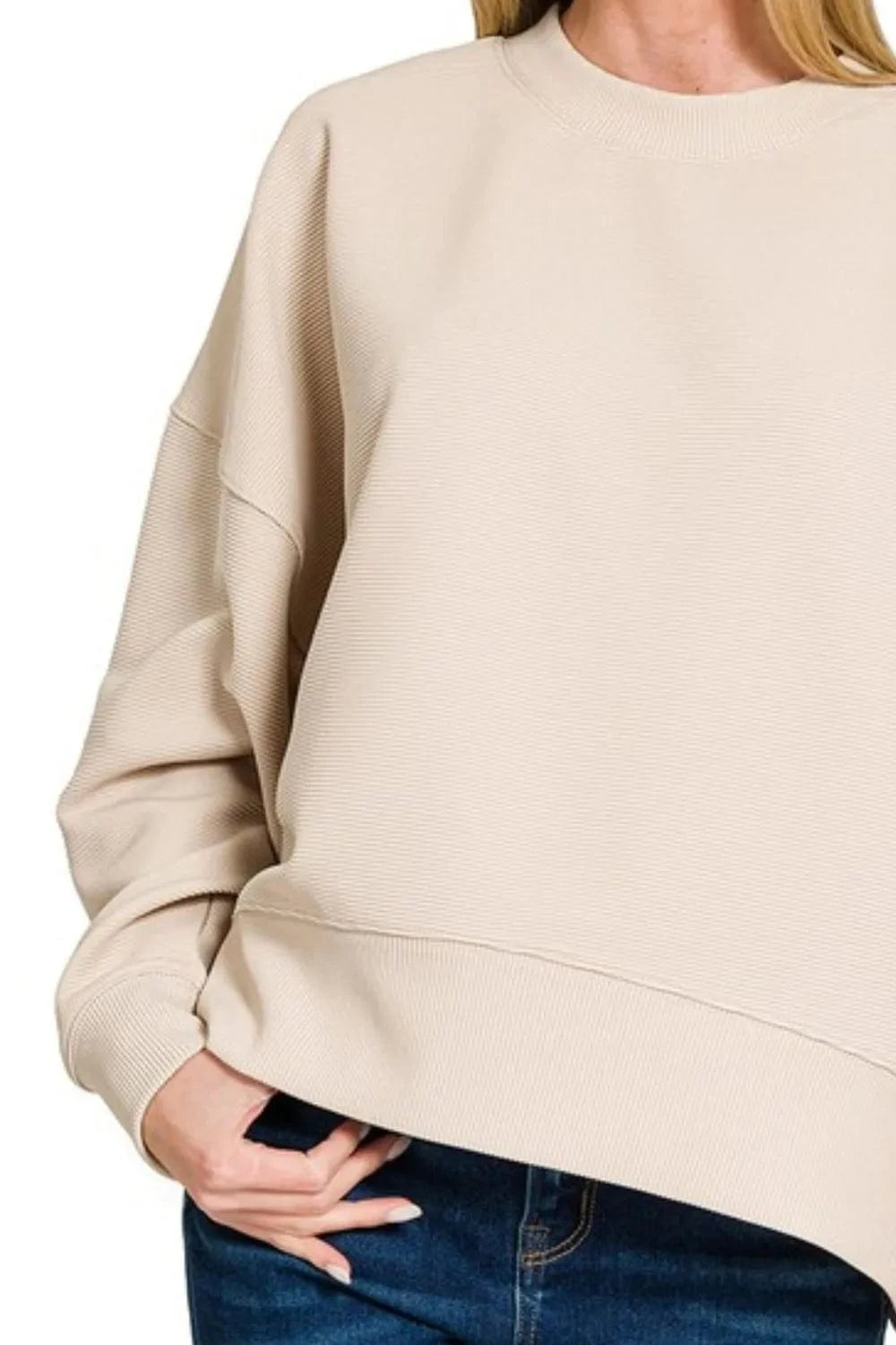Zenana Ribbed Balloon Sleeve Sweatshirt - Fashorio