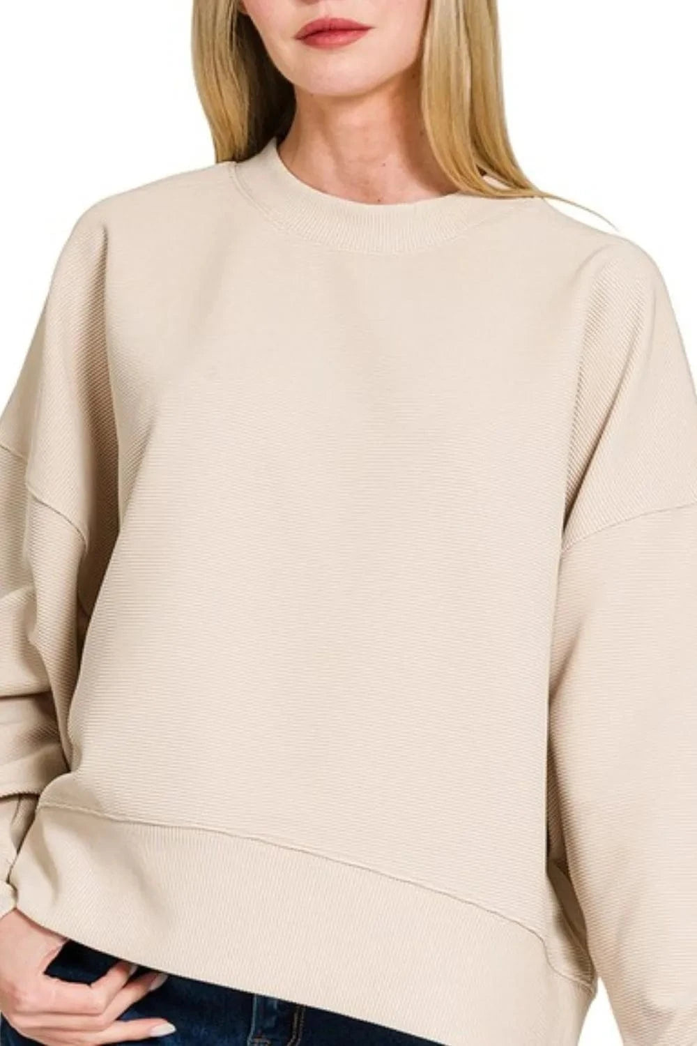 Zenana Ribbed Balloon Sleeve Sweatshirt - Fashorio