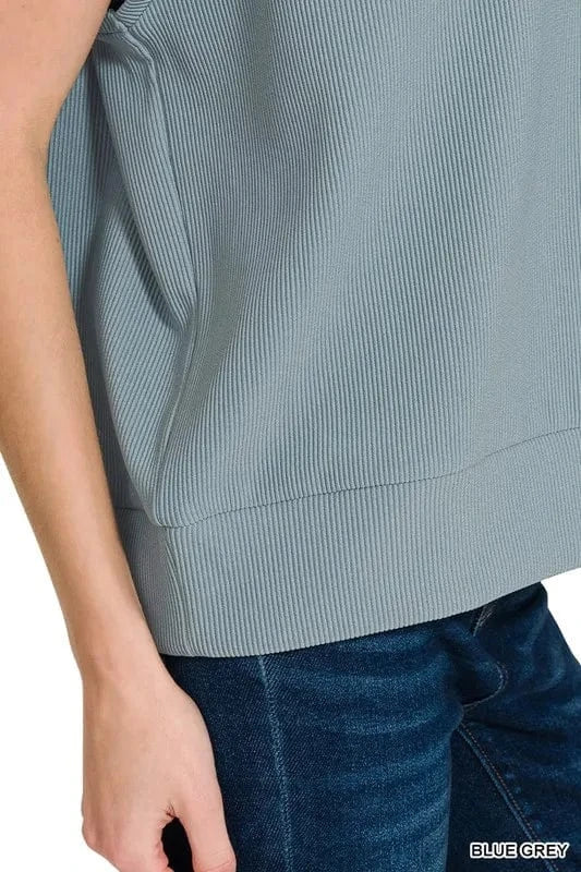 Zenana Ribbed High Neck Half Zip Top - Fashorio