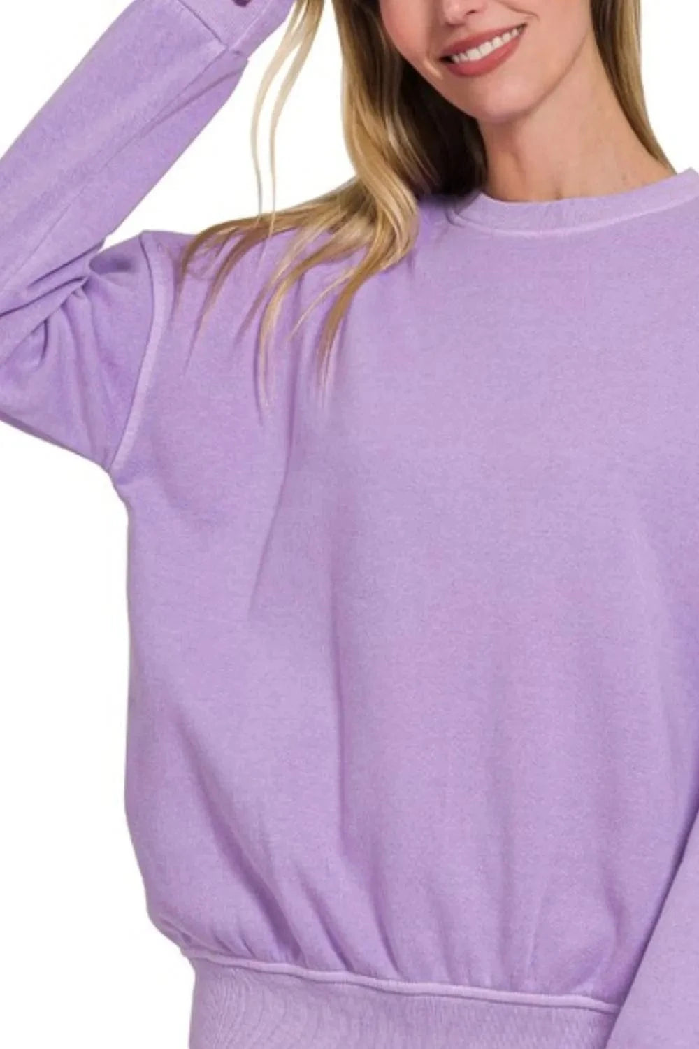 Zenana Soft Fleece Pigment Dye Round-neck Sweatshirts - Fashorio