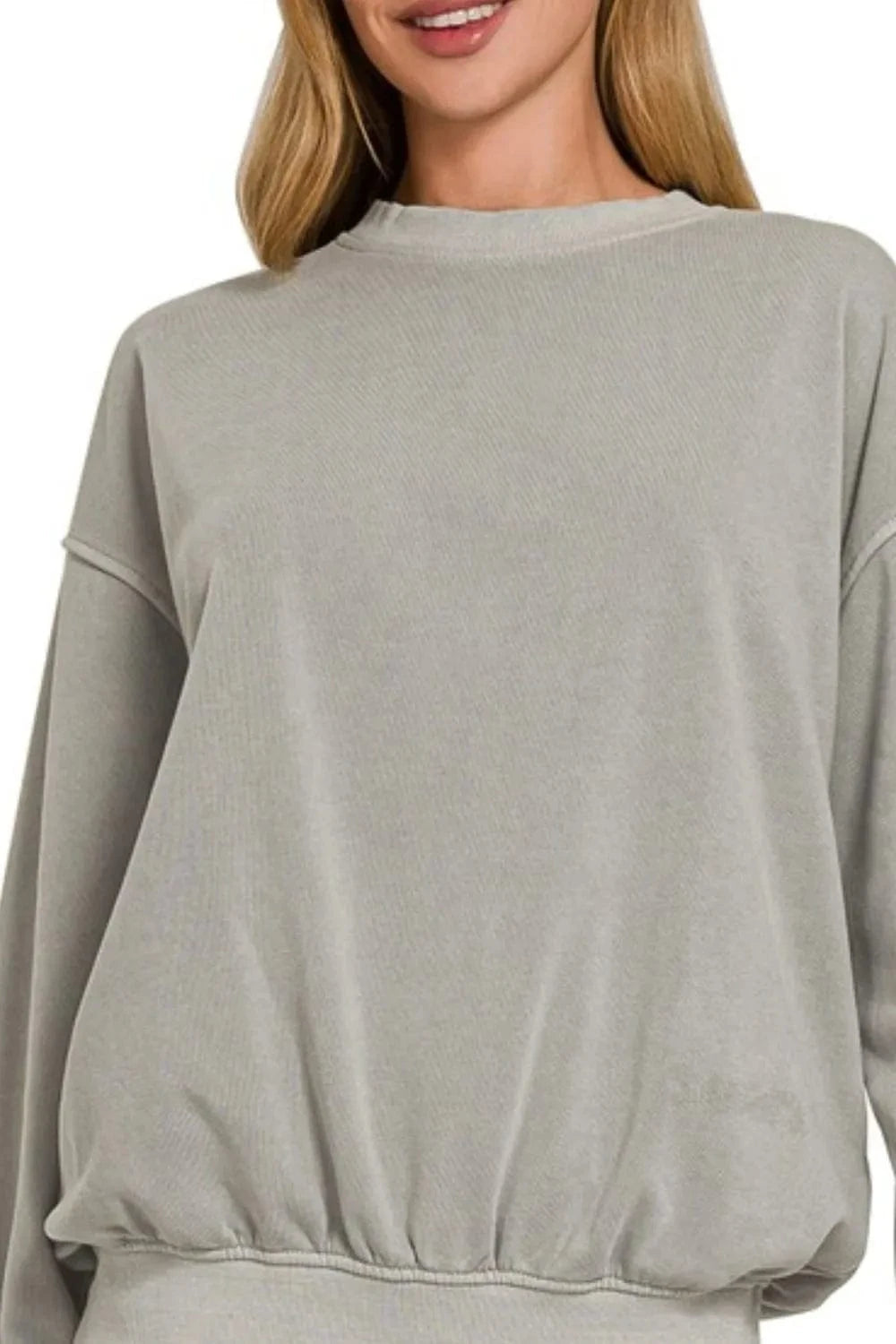 Zenana Soft Fleece Pigment Dye Round-neck Sweatshirts - Fashorio
