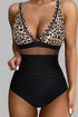 Fashorio Swimwear Black / S Leopard V-Neck Wide Strap One-Piece Swimwear
