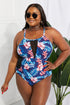 Fashorio Swimwear Floral Crisscross Spliced Mesh One-Piece Swimsuit