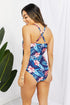 Fashorio Swimwear Floral Crisscross Spliced Mesh One-Piece Swimsuit