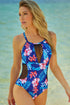 Fashorio Swimwear Floral Crisscross Spliced Mesh One-Piece Swimsuit