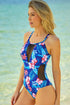 Fashorio Swimwear Floral Crisscross Spliced Mesh One-Piece Swimsuit