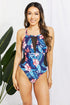 Fashorio Swimwear Floral Crisscross Spliced Mesh One-Piece Swimsuit