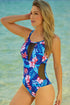 Fashorio Swimwear Floral Crisscross Spliced Mesh One-Piece Swimsuit