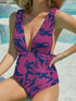 Fashorio Swimwear Hot Pink / S FAM-FAM Printed Plunge Wide Strap One-Piece Swimwear
