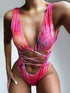 Fashorio Swimwear Hot Pink / S Lace-Up Backless Plunge One-Piece Swimwear