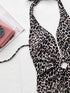 Fashorio Swimwear Leopard Halter Neck Ring Detail One-Piece Swimsuit
