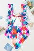 Fashorio Swimwear Multicolor Plaid Print Square Neck Frill Sleeveless Backless One-Piece Swimwear