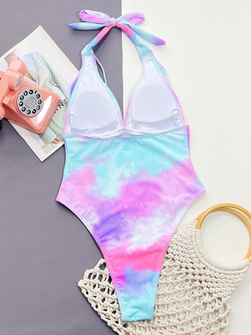 Fashorio Swimwear Tie-Dye Halter Neck One-Piece Swimsuit