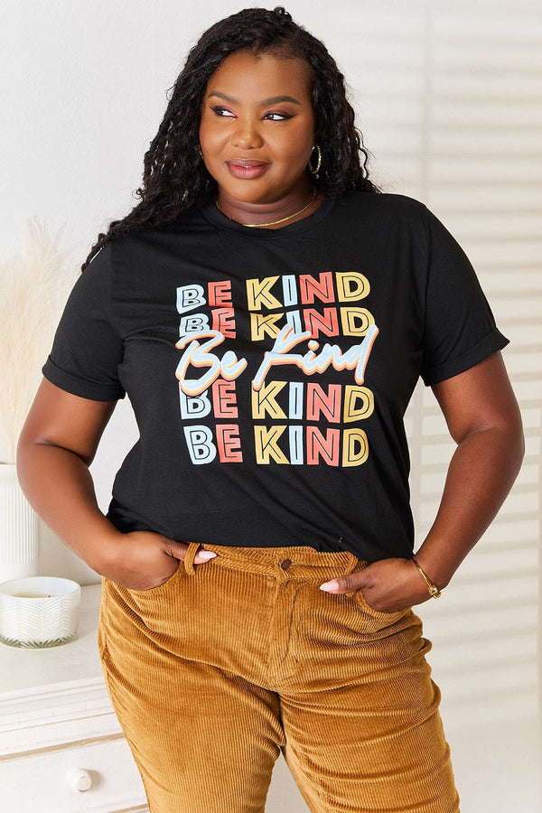 Simply Love BE KIND Graphic Round Neck T-Shirt Black - Fashorio