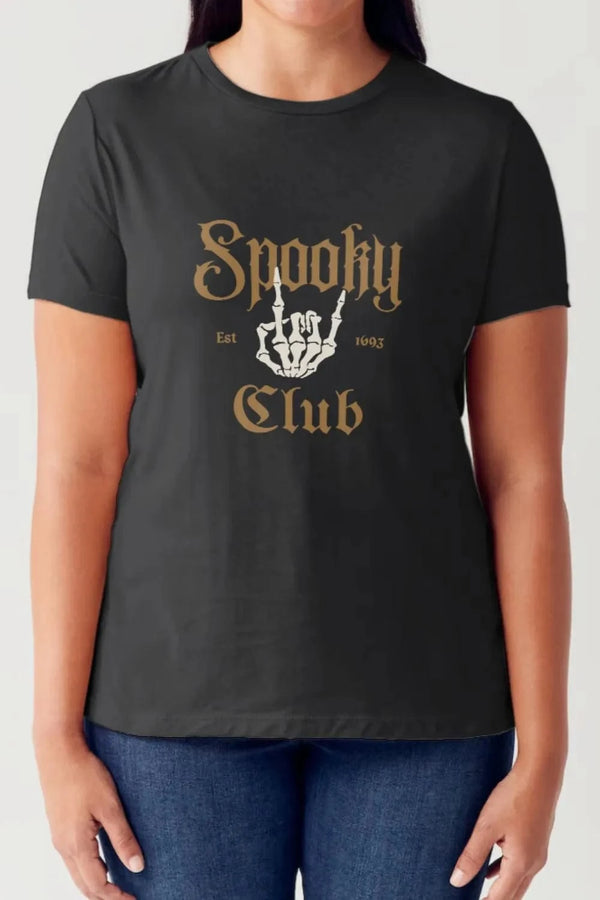 Simply Love Full Size SPOOKY CLUB Short Sleeve Tubular T-Shirt Black - Fashorio