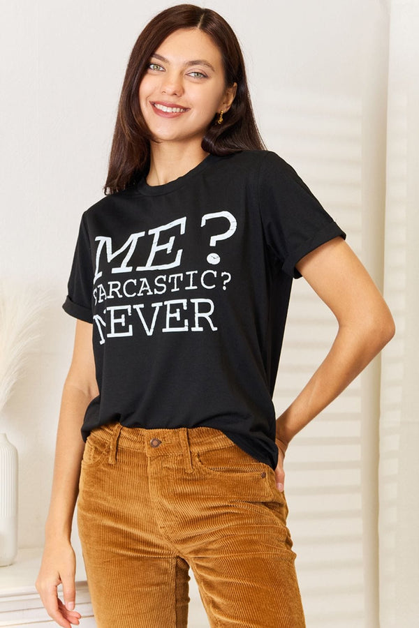 Simply Love Letter Graphic Round Neck T-Shirt Black - Fashorio