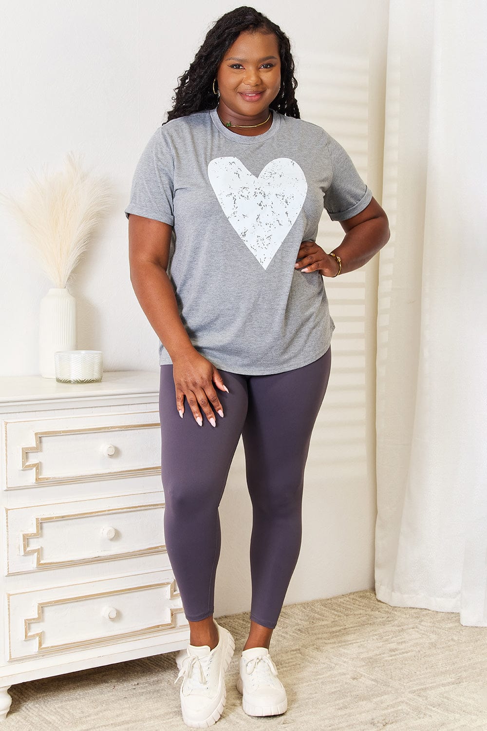 Simply Love Heart Graphic Cuffed Short Sleeve T-Shirt - Fashorio