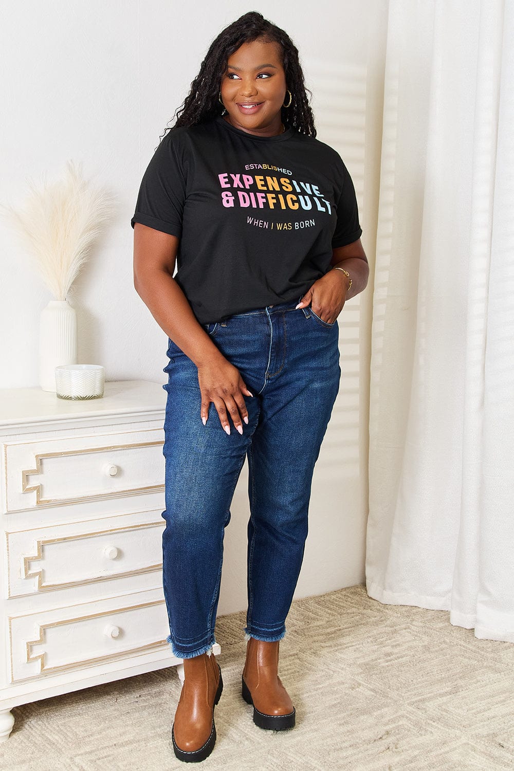 Simply Love Slogan Graphic Cuffed Sleeve T-Shirt - Fashorio