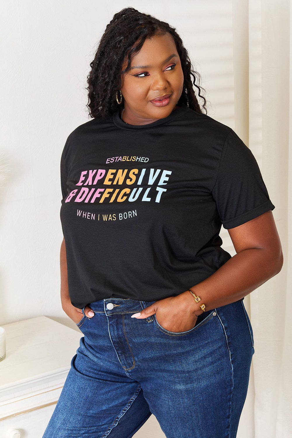 Simply Love Slogan Graphic Cuffed Sleeve T-Shirt - Fashorio