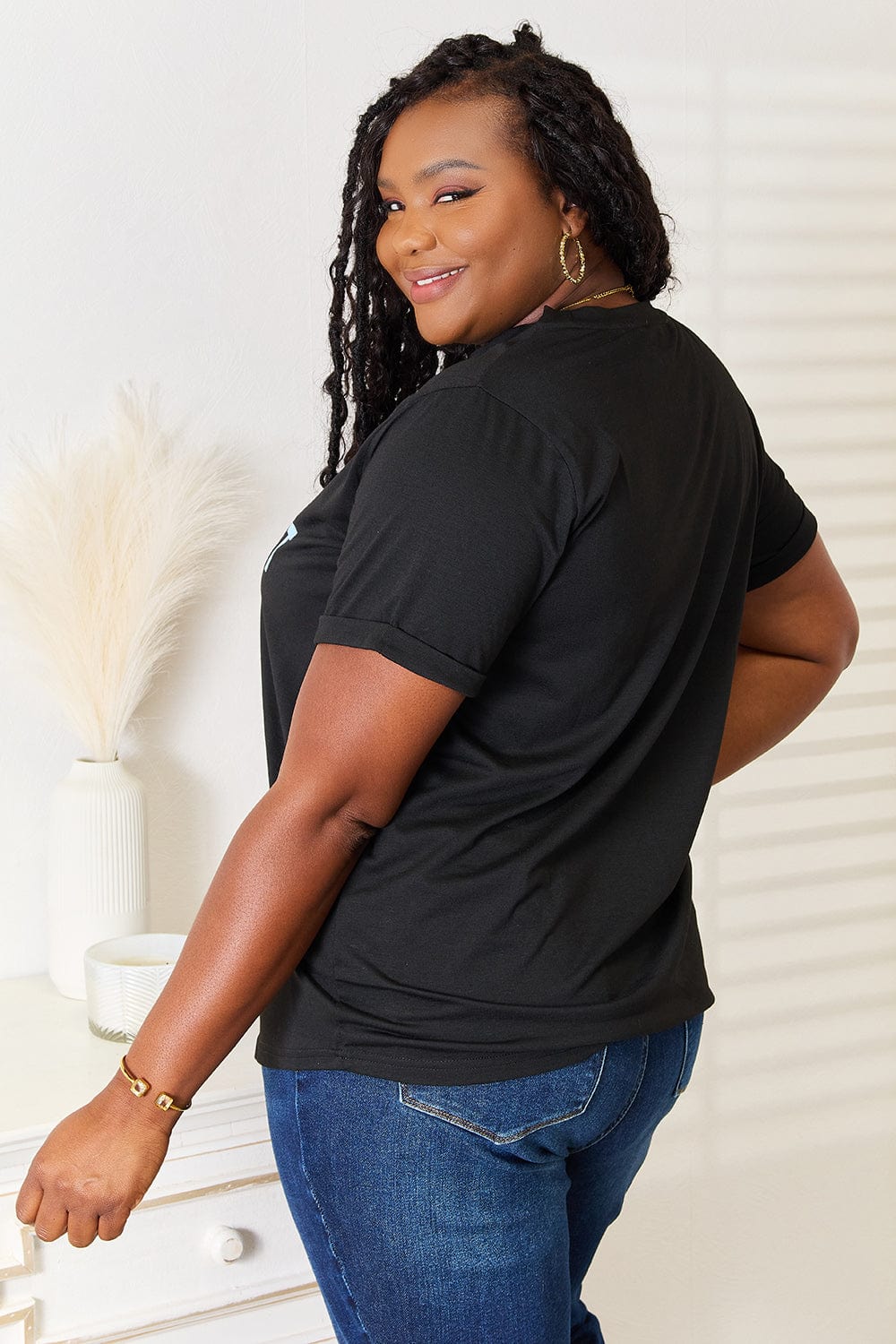 Simply Love Slogan Graphic Cuffed Sleeve T-Shirt - Fashorio