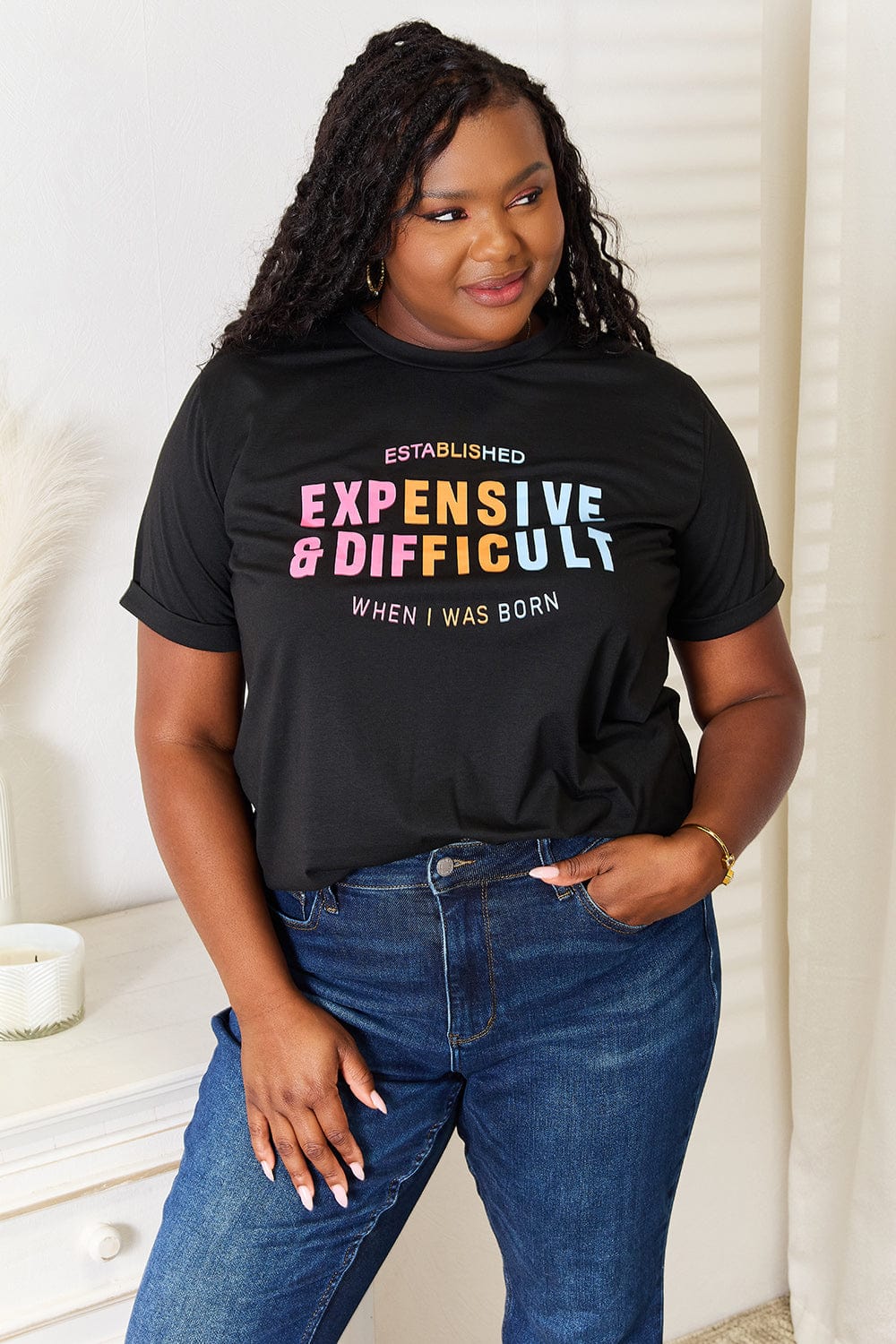 Simply Love Slogan Graphic Cuffed Sleeve T-Shirt - Fashorio