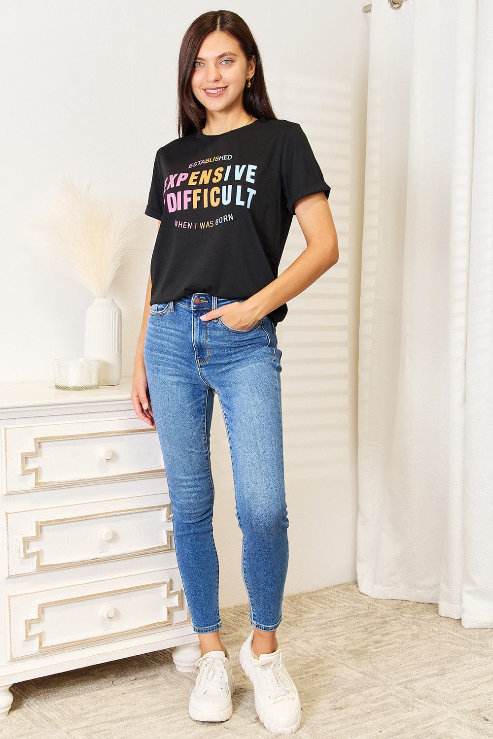 Simply Love Slogan Graphic Cuffed Sleeve T-Shirt - Fashorio