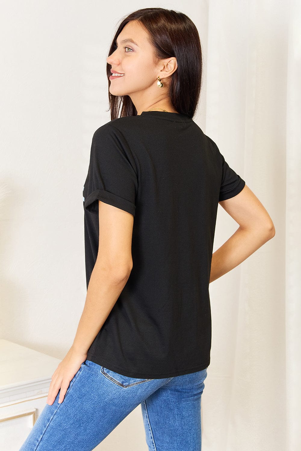 Simply Love Slogan Graphic Cuffed Sleeve T-Shirt - Fashorio
