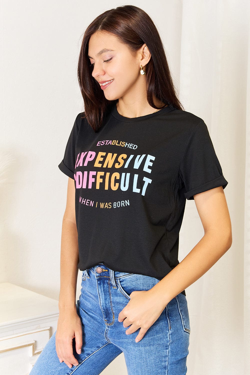 Simply Love Slogan Graphic Cuffed Sleeve T-Shirt - Fashorio